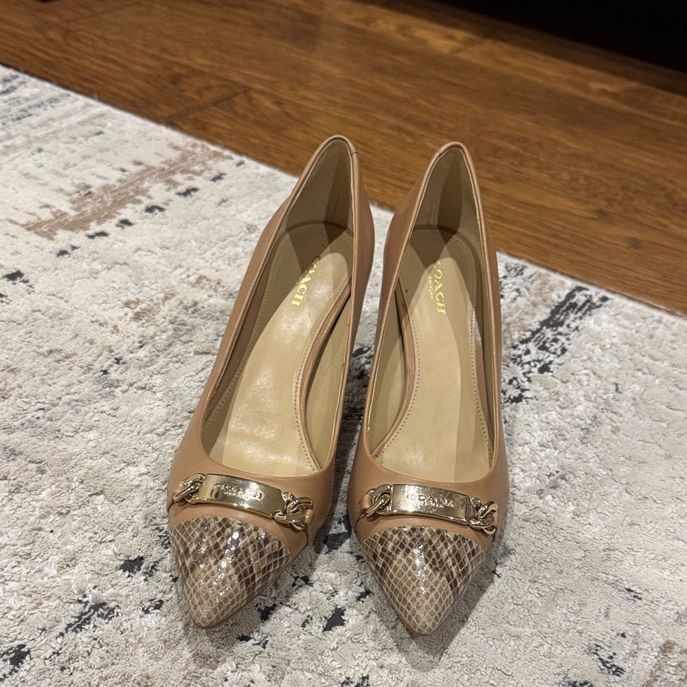 Coach Brown Leather Heels with Snakeskin Accent